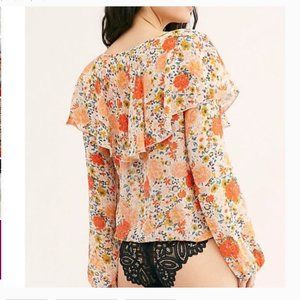 Free People Floral Bodysuit Long Sleeve Blouse